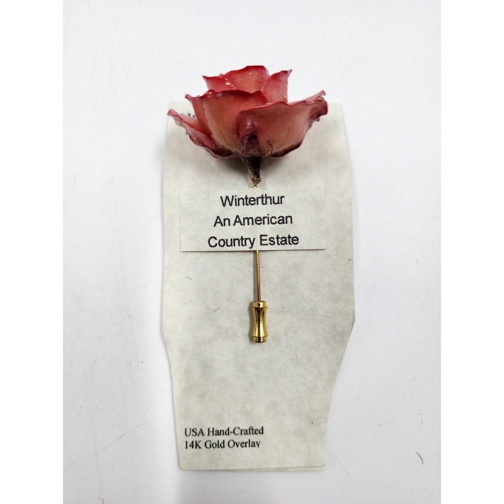 Winterthur Real Rose Stick Pin 14K Gold Overlay Hand Painted Preserved Flower - Picture 6 of 8